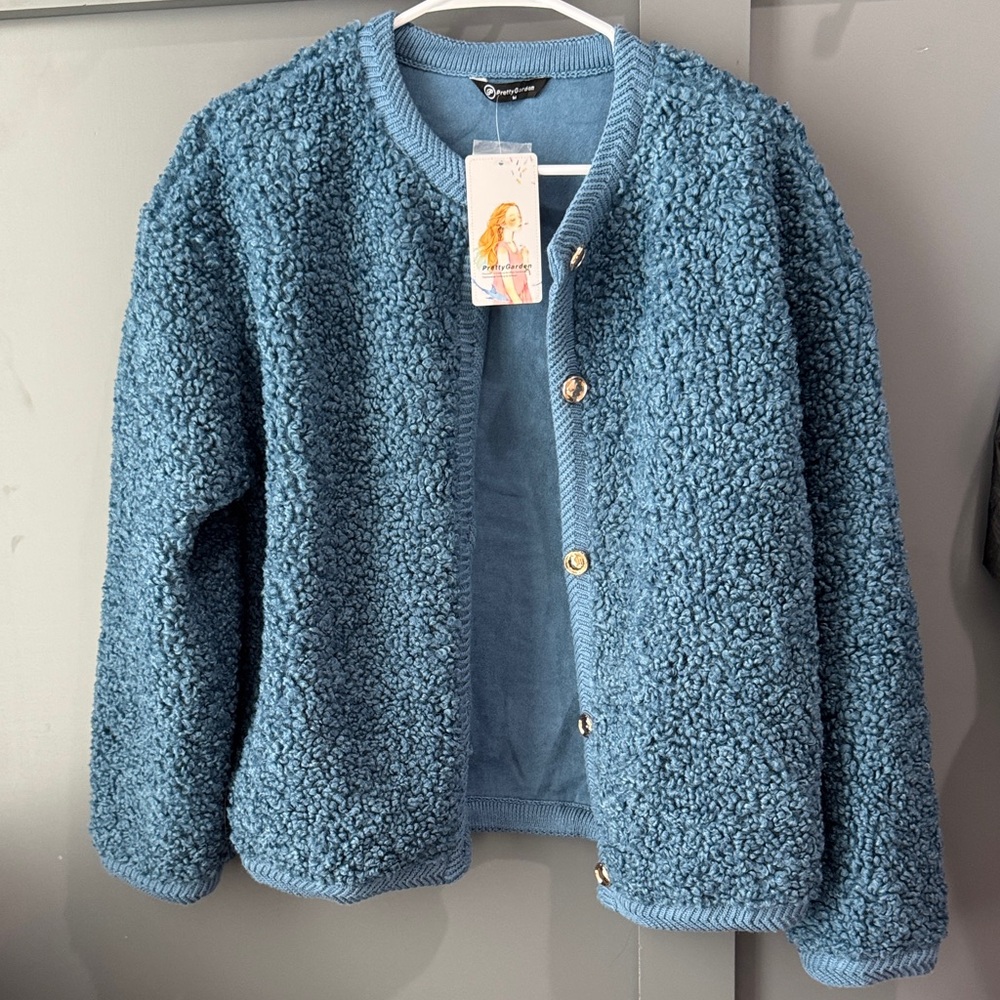 Cozy Teddy Fleece Jacket - Blue